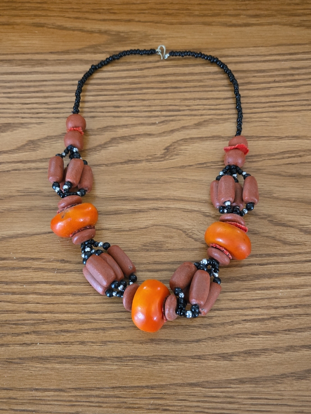 Handcrafted Orange and Brown Beaded African Necklace